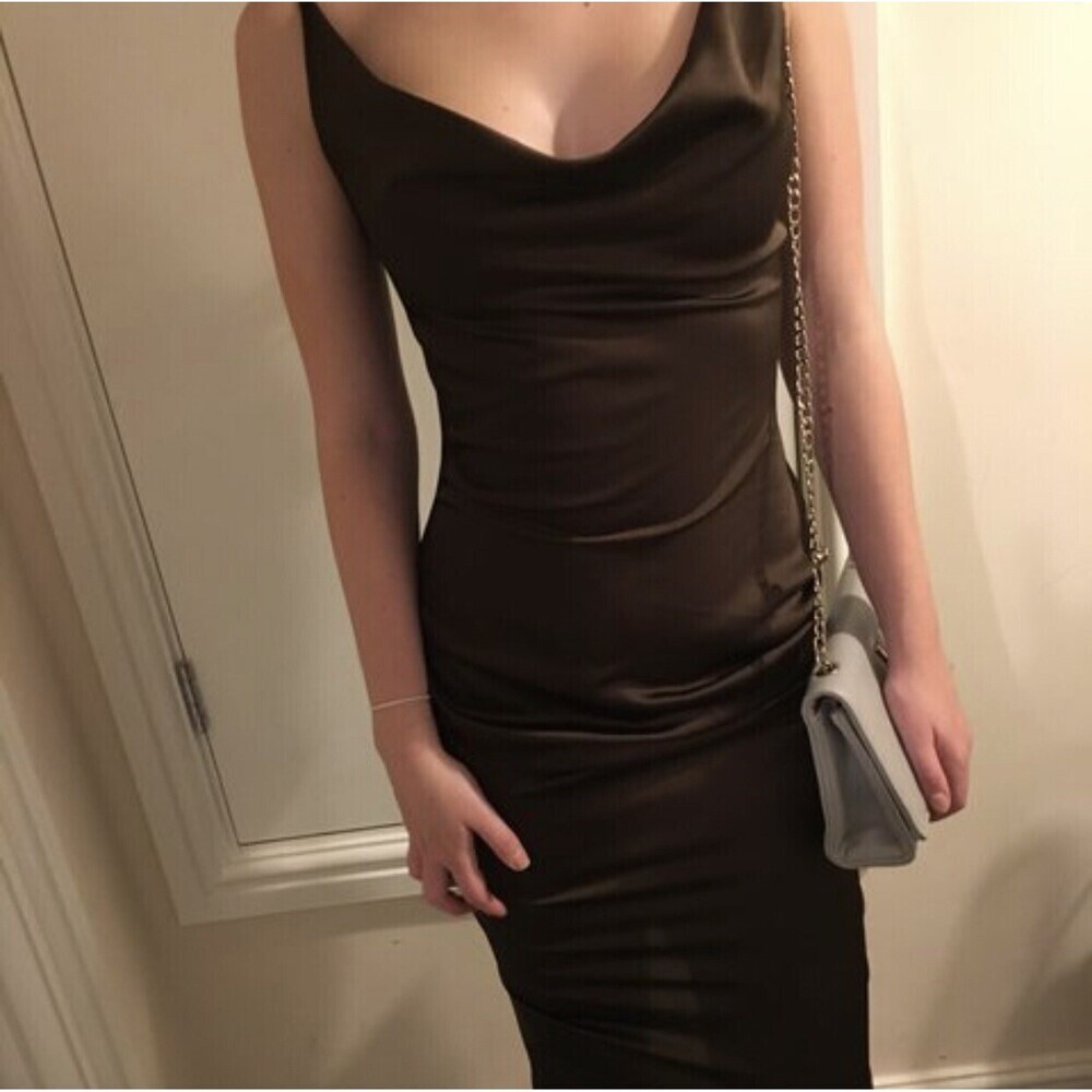 Topshop Cowl Neck Satin Midi Slip Dress Black Size 8 UK (4US) NWT
